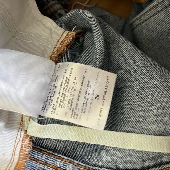 OFF-WHITE Main Label Blue Denim Shorts sz 28 Rose Stripe Virgil Abloh - Picture 6 of 16